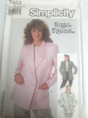 Blazer Jacket Boxy Boyfriend 12 14 16 Simplicity 7852 Sewing Pattern VTG UC Easy - Image 1 of 4