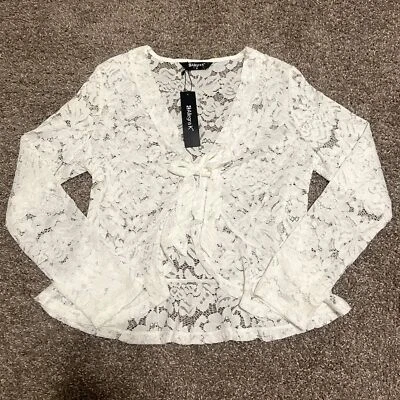 NWT Allegra K White Floral Lace Tie Top - Image 1 of 4