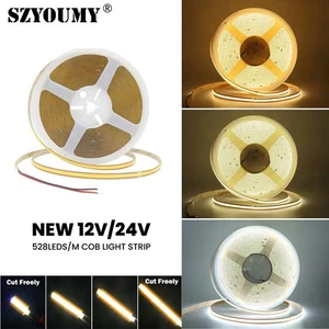 COB LED Strip Light 12V 24V Cut Free Flexible Tape 528 LEDs Linear Lighting - Picture 1 of 19