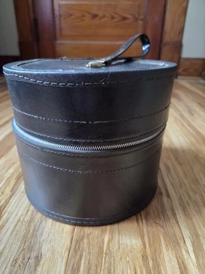 De Colección Estuche Peluca Sombrero Caja Viaje Tren Estuche Negro Mango Redondo Retro Estuche de Transporte Foto 1 de 4