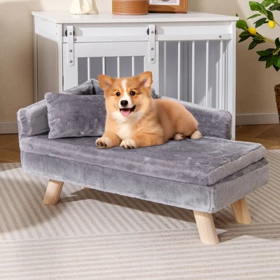COSTWAY Dog Sofa Couch Chair Furniture Elevated Pet Bed-Grey