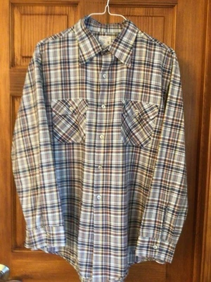 Vintage Big Mac Shirt Mens XL Plaid Stripe 70s JCPenney Button Down Blue Beige - Image 1 of 4