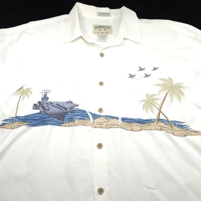 Bamboo Cay Shirt XL White Embroidered US Navy Aircraft Carrier Hawaiian Camp - Image 1 of 4