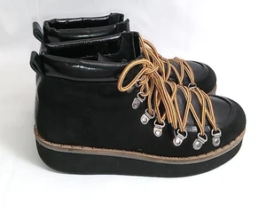Free People Durango Hiker Boots Black Faux Suede Yellow Laces 2113672 W Sz. 8/38 - Picture 1 of 8
