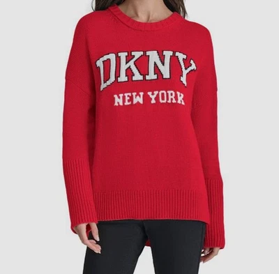 Suéter DKNY Jeans Mujer Rojo Logo Universitario Cuello Redondo Talla M Foto 1 de 4
