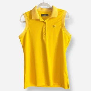 Camiseta polo sin mangas amarilla grande con logotipo de botones Loudmouth Golf para mujer - Imagen 1 de 8
