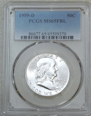 1959-D Franklin Half Dollar PCGS MS65FBL Bright & Frosty Full Bell Lines #S230A - Image 1 of 4