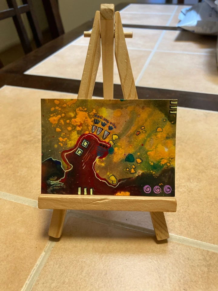 Tarjeta de arte de pintura ACEO original de medios mixtos ATC Lowbrow abstracto 40 Foto 1 de 1