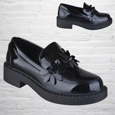 MISS IMAGE UK WOMENS LADIES LOW BLOCK HEEL PLATFORM SLIP ON WORK COLLEGE LOAFERS SHOES SIZE