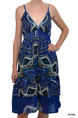 Robe à volant mi-longue Femme PALME - T.S/M -  - Bleue Indigo à motifs - NEUF - Photo 1/3