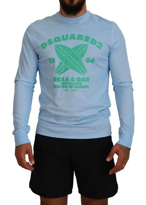 DSQUARED2 Sweater Light Blue Printed Long Sleeves Men Top IT48/US38/M 540usd - Image 1 of 4