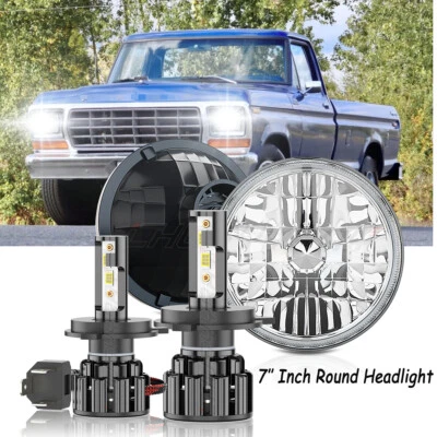 Kit de conversión de faros LED redondos de 7" para Ford F150 1975-1979 haz alto y bajo H4 Foto 1 de 4
