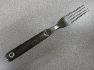 ANTIKE TAFELGABEL, 7 3/8" BÜRGERKRIEGSZEIT Lagerutensil 19. Jh. Stahl Intarsien Holz - Bild 1 von 5