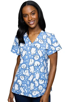 Snowball Med Couture Print Scrub V Neck Top MC8564 SWBL - Image 1 of 4