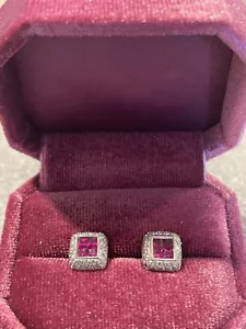 Simon G 1.04 ctw Diamonds/.89 ctw Ruby Earrings, 18K WG, BRIGHT/BEAUTIFUL! - Picture 1 of 6