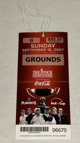 9/16/07 East Lake Golf Club SUNDAY Tiger Woods Wins Ticket Stub Badge Fedex Cup Cover