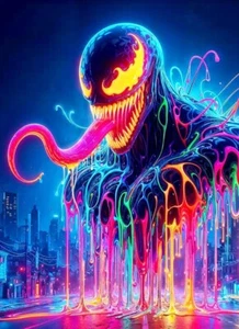Venom Büste Neon Glow Over City Kunstdruck 11 x 17 Hochglanz 11 MIL Foto Lagerbestand - Bild 1 von 2
