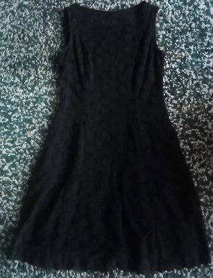 Black Dress 8 Broderie Anglais Skater Ronni Nicole Lined A Line Designer VGC Cb8 - Image 1 of 4