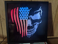 LASER ENGRAVED LIGHTED SKULL WEATHERED FLAG 12X12 SHADOW BOX PICTURE MAN CAVE