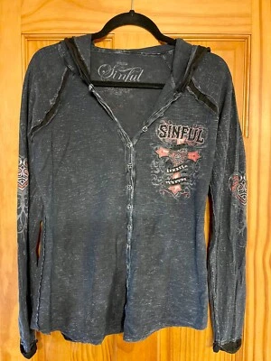 Sinful by Affliction толстовка с капюшоном рубашка на пуговицах женщин размер средний черный и серый - Изображение 1 из 4