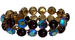 Vintage  Juliana D & E  Purple Rhinestone & Aurora Borealis Double Bracelet - Picture 1 of 7