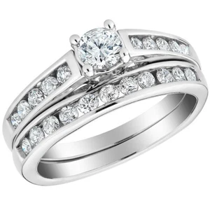 1/2 Ct Diamond Engagement Wedding Ring Set 10k White Gold - Picture 1 of 4