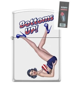 Zippo 74910 pinup vintage bottoms up woman white Lighter + FLINT PACK - Picture 1 of 1