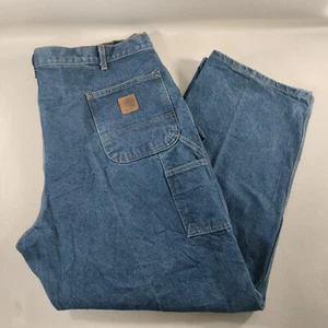 Vtg Carhartt Double Knee Carpenter Blue Jean B73 DST Union Men Size Actual 44x30 - Picture 1 of 7