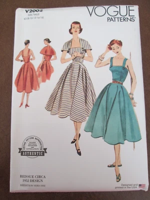 Vogue 2002 Reissue Circa 1952 Design Dress Capelet Pattern 8-16 Retro Glam UC FF - Image 1 of 2