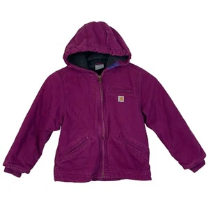 Carhartt Youth XS (6) Fleece Lined Duck Canvas Detroit Jacket Purple Distressed - Picture 1 of 12
