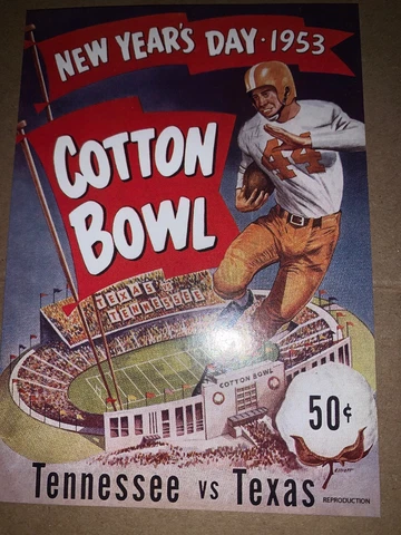 1953 Texas Longhorns Tennessee Volunteers Cotton Bowl Postcard 75th Anniversary Cover