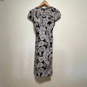 Tommy Hilfiger 100% Baumwolle Wickelkleid schwarz weiß Paisley Damen Größe SP - Bild 1 von 16