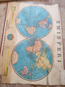 Carta Geografica Emisferi Vallardi maranesi Cassa Risparmio 96x133 Come Foto - Picture 1 of 3