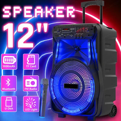 Portable 12" Rechargeable Karaoke Bluetooth Loud Party TWS Speaker DJ LED Lights - Image 1 of 4