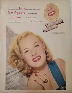 1947 Pepsident toothpaste with Irium Pretty blonde red lips nails vintage ad - Picture 1 of 1