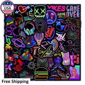 50PCS Cool Neon Retro Vinyl Stickers Pack For Phone Laptop Skateboard Luggage - Picture 1 of 8