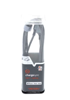 Ventev Braided Cable USB-A to 8 Pin Connector for iPhone 3.9 ft / 1.2 meter Gray - Image 1 of 3