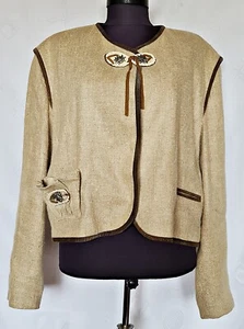 JACKET VINTAGE TRACHTEN TYROL OKTOBERFEST DIRNDL LINEN WOMEN COAT:US 12/EU 40 - Picture 1 of 8