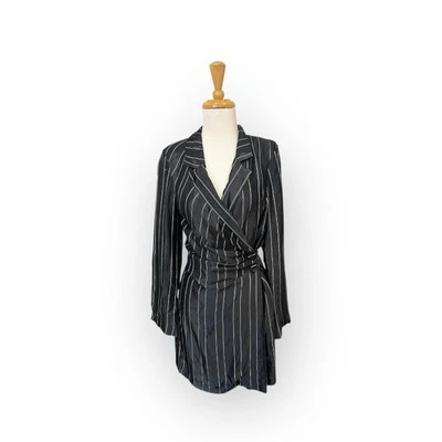 Zara Striped Satin Blazer Dress Size S Small Black - Image 1 of 4
