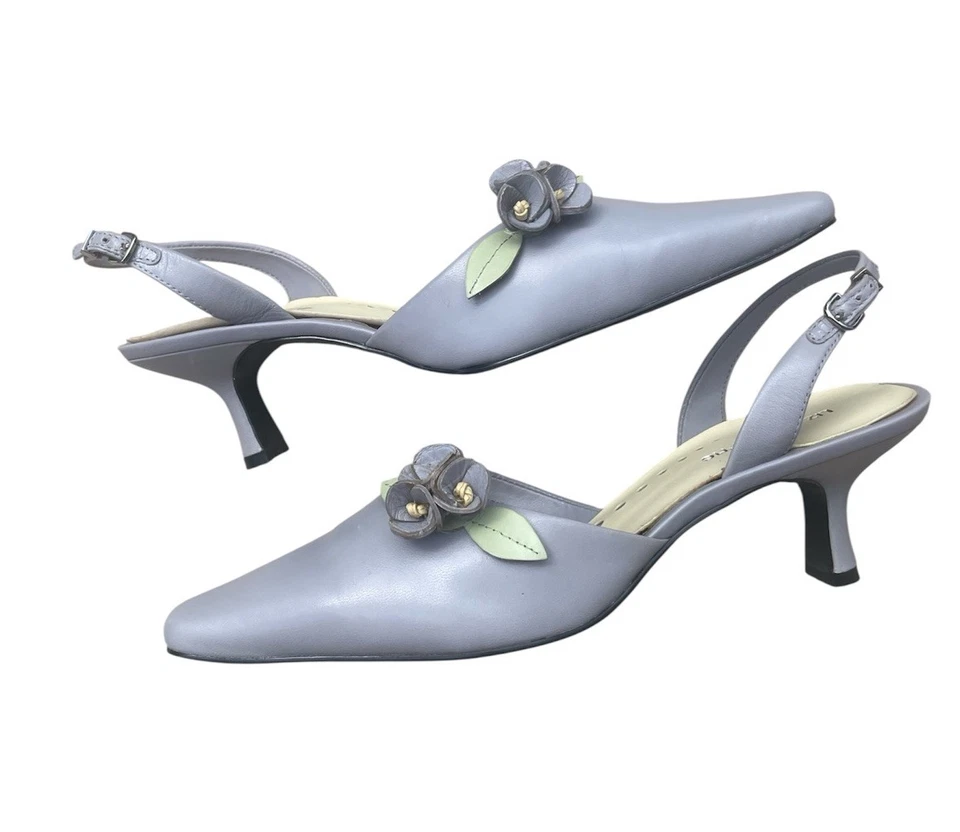 VTG Liz Claiborne Dove Gray Slingback Heels Size 10 Floral Detail NWOT - Image 1 of 4