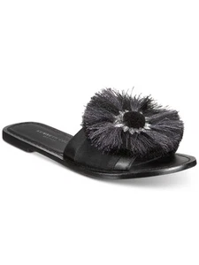 KENNETH COLE Womens Black Fringed Orton Toe Slip On Leather Slide Sandals 8.5 M - Picture 1 of 11