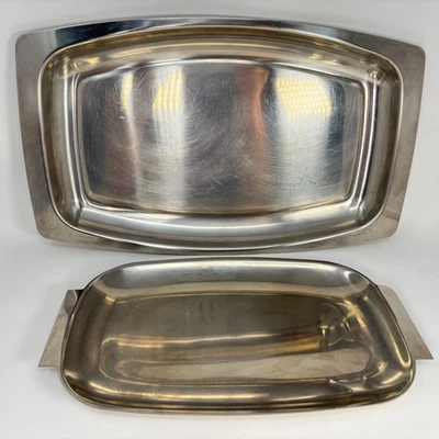 2 VTG Arthur Salm Fraser Cultura Trays Platters Stainless Steel 18-8 Sweden MCM - Image 1 of 4