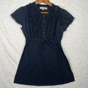 Decree Y2K Babydoll Top Womens Medium Black Ruffled Cap Sleeve V Neck Cotton - Picture 1 of 10