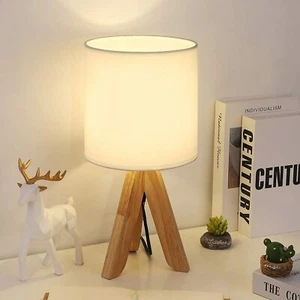 Modern Wood Tripod Base Bedside Table Lamp Desk Nightstand Lamp Bedroom Office - Picture 1 of 7