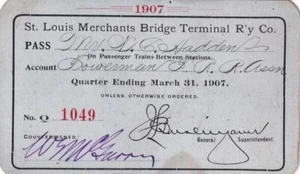 1907 St Louis Merchants Bridge Terminal Railway Company employee pass - TRRA - Picture 1 of 1