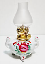 Vintage kleine Petroleumlampe aus Porzellan mit Glaskolben -"Ostfriesische Rose"