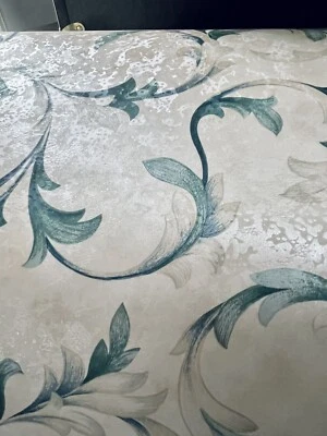 Papel pintado vintage 2 rollos patrón Mayflower verde marfil y azul Foto 1 de 4