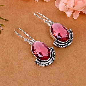 Pink Rubellite Tourmaline Gemstone 925 Sterling Silver Earring, Handmade Earring - Picture 1 of 4