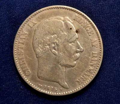 Moeda de prata do mundo 1875 Dinamarca 2 coroas - Imagem 1 de 2