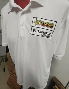 Husqvarna Motorcycle Racing Rockstar Energy Drink XL White Polo Golf Shirt New - Picture 1 of 3